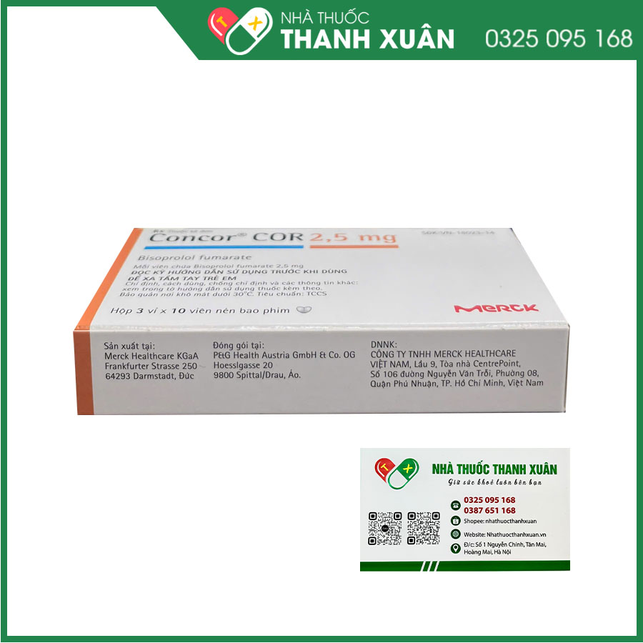 Concor 2,5mg điều trị tăng huyết áp, bệnh mạch vành, bệnh suy tim mạn tính ổn định